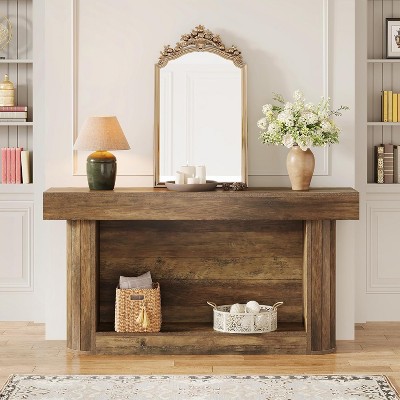 Rustic Brown Wood Grain 63" Farmhouse Console Table