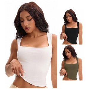 INSPIRE CHIC Women's 3 Pcs Square Neck Plain Back Sleeveless Tank Tops Basic Fitted Camisoles - 1 of 4
