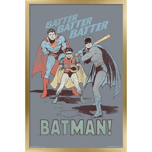 Trends International Dc Comics - Batman - Robin - Superman - Batter Framed  Wall Poster Prints Gold Framed Version 