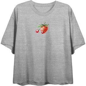 Strawberry And Cherry Fruit Adult Crew Neck Short Sleeve Tee - 1 of 3