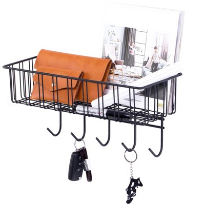 Basicwise Metal Wall Mounted Entryway Organizer Rack with Hooks