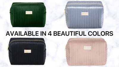 Emerald Green Velvet Large Makeup and Toiletry Bag