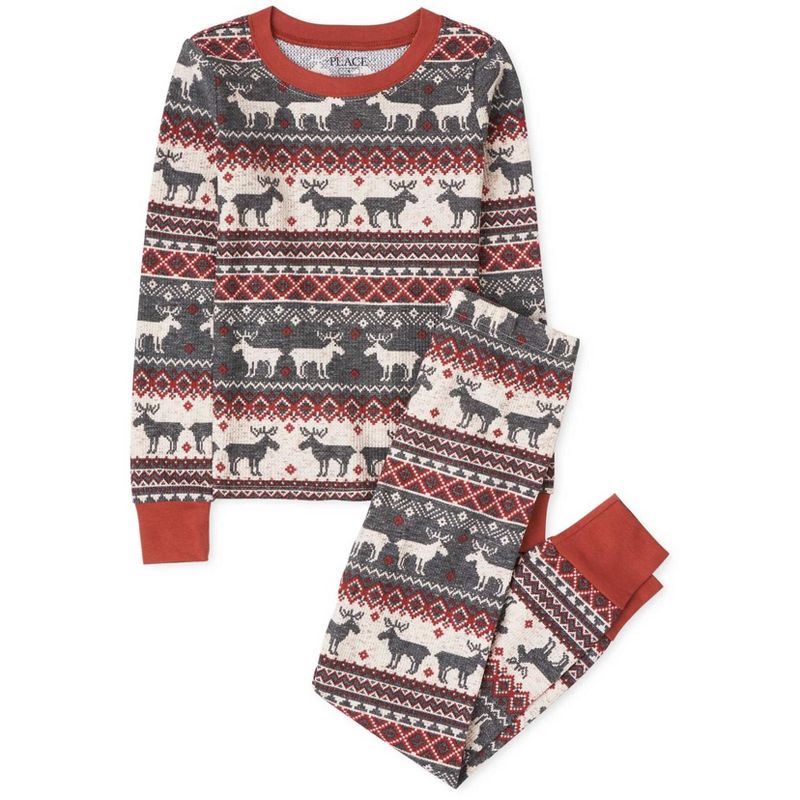 The Children's Place Kids Matching Family Christmas Long Sleeve Thermal Reindeer Fairisle Print Snug Fit Cotton Pajamas Multi 4