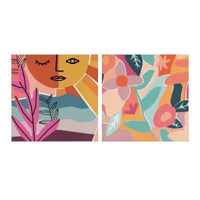 Peace Love Flowers Colorful Abstract Canvas Wall Art Set