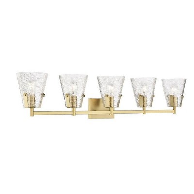 Analia Modern Gold 5-Light Vanity with Clear Ribbed Glass Shades