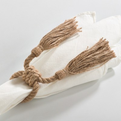Natural Jute Tassel Napkin Rings Set of 4