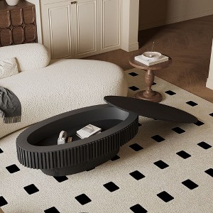 Okak Vintage Round/Oval Fluted Coffee Table with Hidden Storage,Solid Wood Veneer Center Table for Living Room,Bedroom - 1 of 4