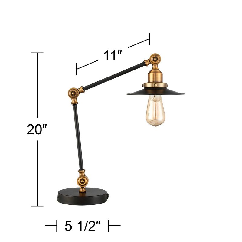 360 Lighting Taurus 20" High Small Farmhouse Rustic Industrial Desk Lamps Set of 2 USB Ports Adjustable Black Gold Home Office Living Room Charging, 4 of 10