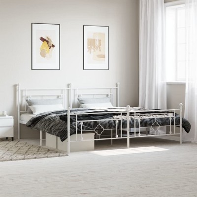 vidaXL Metal Bed Frame with Headboard and Footboard White 76 in.x79.9 in. King