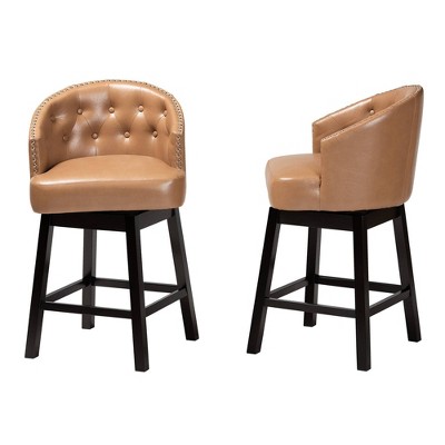 Theron Tan Faux Leather and Espresso Wood Swivel Counter Stool Set