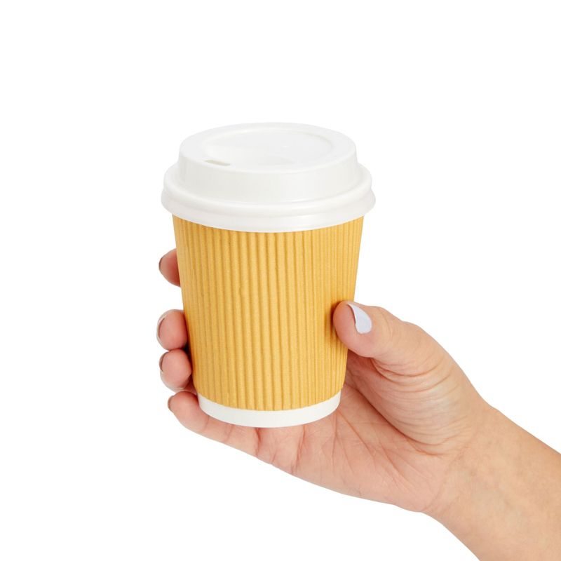 Juvale 50 Pack Disposable Small Coffee Cups 8 oz, Kraft Paper Insulated, Ripple, Coffee Cups To Go with Lids and Stirring Straws (150 Total Pcs), 4 of 10