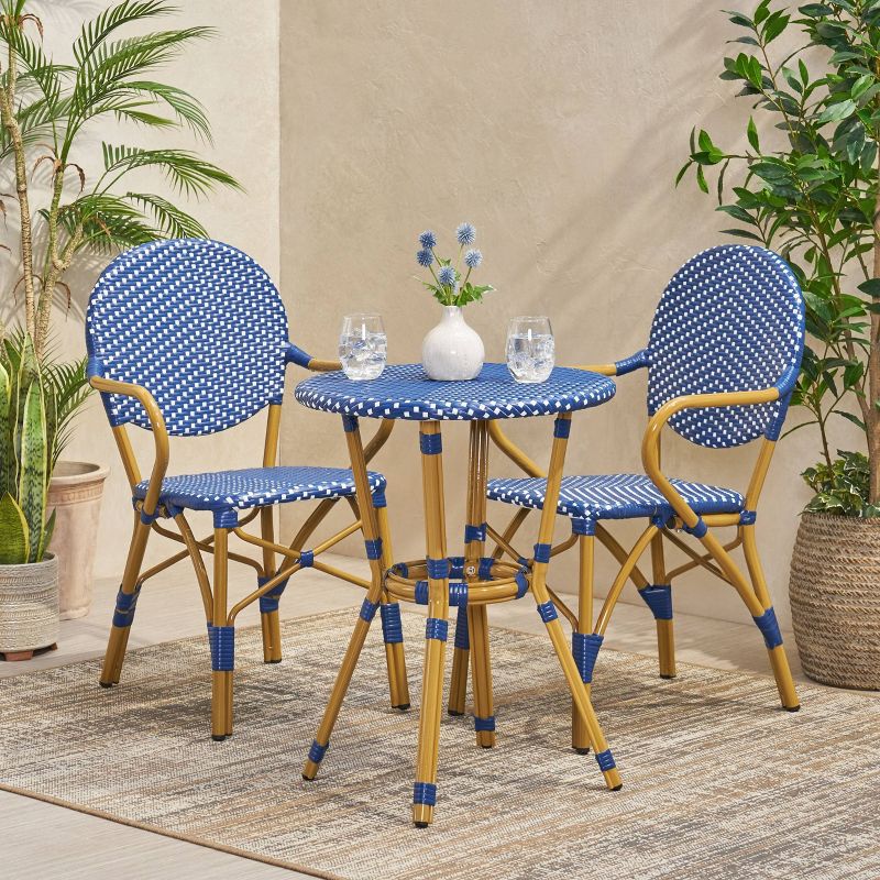 Paul 3pc Outdoor Aluminum French Bistro Set - Dark Teal/White/Bamboo - Christopher Knight Home, 3 of 15