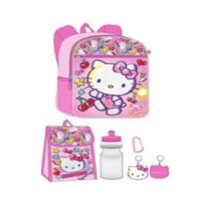 Fast Forward Hello Kitty Kids School Backpack 16" 5PC Lunch Bag Set, Pink