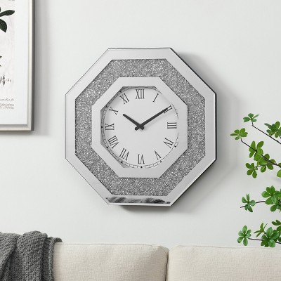 20'' Wall Clock,Octagonal Mirrored Wall Clock With Artificial Gemstone Inlay,Roman Numeral Wall Clock,Wall Clocks For Living Room-Cuddlewood