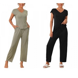 INSPIRE CHIC Women's 2 Pcs Pajama Set Short Sleeve Top with Long Pants Modal Casual Lounge Sets - 1 of 4