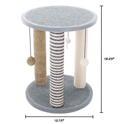 Gray Sisal Rope Cat Scratching Post with Toys and Perch