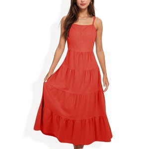 Anna-Kaci Women's Spaghetti Strap Tiered Maxi Dress with Square Neckline and Flowy Skirt - 1 of 4