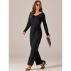 Seta T Women's Long Sleeve V Neck Belted Back Zipper Stretchy Wide Leg Long Pants Jumpsuit Rompers - 2 of 4