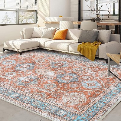 Boho Area Rugs Rug  Vintage Washable Rug Indoor Mats for Entryway Distressed Soft Bedroom Rug Non Slip Throw Rugs