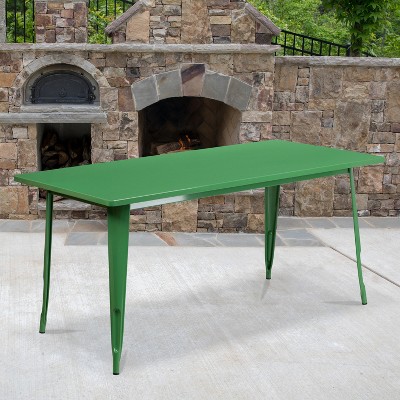 Green Rectangular Metal Dining Table with Industrial Chic Design
