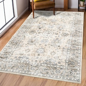Machine Washable Rug Indoor Vintage Persian Distressed Area Rug Floral Print Throw Rugs for Living Room - 1 of 4