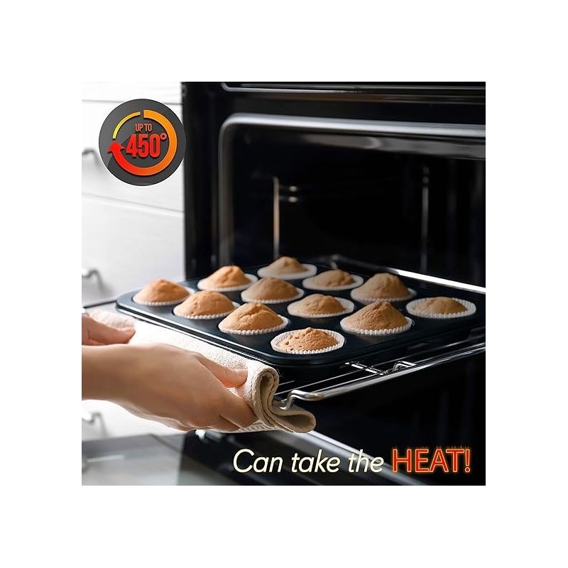 NutriChef Kitchen Oven Baking Pans - Carbon Steel, Non-Stick Black Coating Inside & Outside Bake Tray Sheet Bakeware Set (6-Pieces), 5 of 7