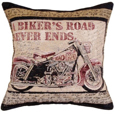 Simply Home 17" Square Biker's Road Never Ends Indoor Throw Pillow - Black/Red