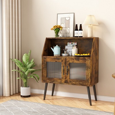 Buffet Storage Cabinet, Kitchen Accent Console Table with Open Shelf and Tempered Glass Door, Sideboard Buffet Cabinet, FreeStanding Sideboard
