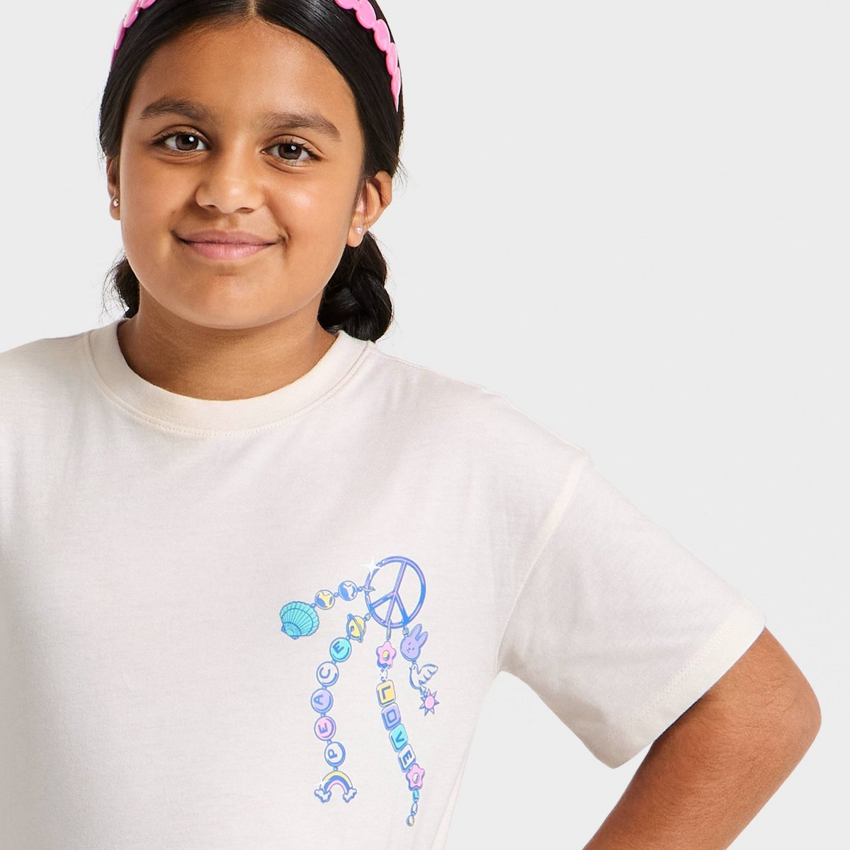 Детские Cat & Jack Girls' Short Sleeve Oversized 'Charm' Graphic T-Shirt - Cat & Jack™ Cream M — фото 2