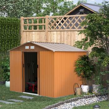 Metal 9'x6' Patio Tool Shed Outdoor Storage Shed with Foundation, 4 Vents, and 2 Easy Sliding Doors - The Pop Home