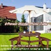 Racxily Outdoor 6 Person Picnic Table, 6 person Round Picnic Table with 3 Built-in Benches - 3 of 4