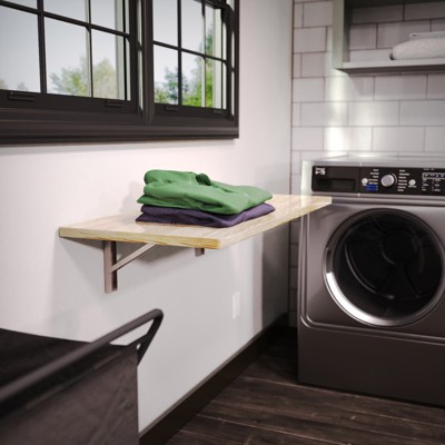 Natural Wood Foldable Wall-Mounted Workbench with Stainless Steel Frame