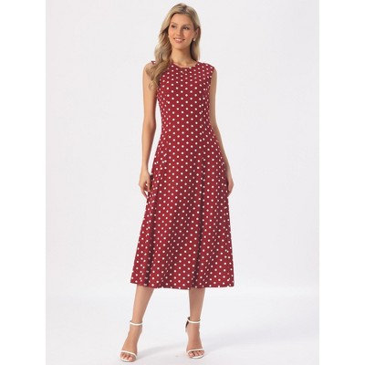 Женские платья INSPIRE CHIC Women's Polka Dots Summer Sleeveless Vintage Crew Neck Elegant A-Line Maxi Dresses Large Dark Red — фото 3