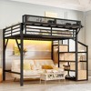 Twin XL Loft Bed with Storage Stairs Shelves and Built-in Wardrobe Metal Loft Bed Frame with LED Lights Noise-reduced Design - 2 of 4