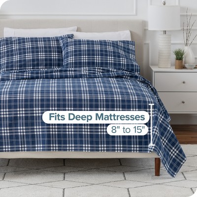 Stirling Plaid Blue/White Cotton Flannel Twin Sheet Set