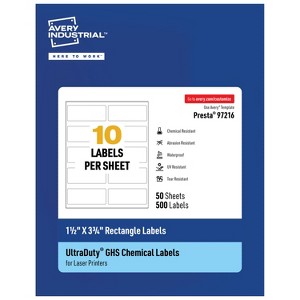 Avery UltraDuty GHS Labels, Waterproof, 1.5 X 3.75 Inch Rectangle Printable Labels, for Use with Laser Printers - 1 of 4