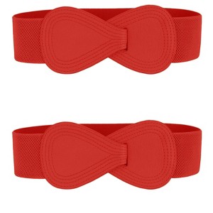 INSPIRE CHIC Women's Interlock 8-shaped Buckle Elastic Faux Leather Stretch Waist Belt 2 Pcs - 1 of 4