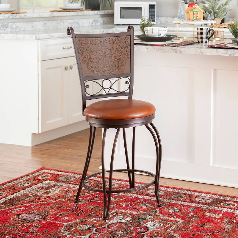 24&#34; Jacob Faux Leather Copper Stamped Swivel Seat Counter Height Barstool - Powell Company, 3 of 12