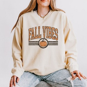 Simply Sage Market Women's Lightweight Garment Dyed Graphic Sweatshirt Fall Vibes Varsity Pumpkin - 1 of 4
