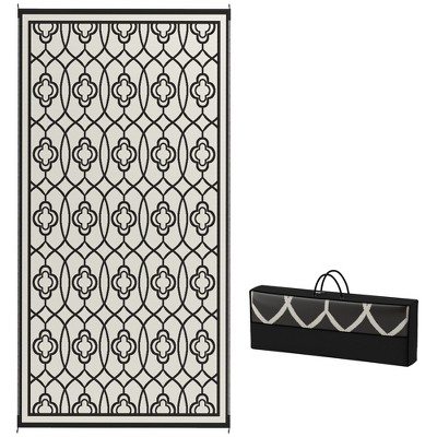 Outsunny Outdoor Patio Rug, Large Camping Carpet with Carrying Bag, 9' x 18' Waterproof Plastic Straw, Reversible, Lantern Pattern