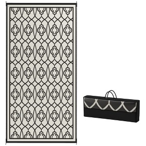 Outsunny Outdoor Patio Rug, Large Camping Carpet with Carrying Bag, 9' x 18' Waterproof Plastic Straw, Reversible, Lantern Pattern - 1 of 4