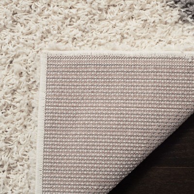 Ivory and Grey Diamond Trellis Shag Area Rug - 27" x 12"