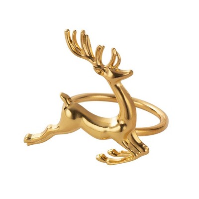 Christmas Napkin Rings - 6-Pack Gold Reindeer Festive Design Napkin Holder, Holiday Themed Party Supplies, Lunch and Dinner Table Decoration