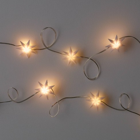 30ct Led 7 Point Star Dew Drop Battery Operated String Lights White With Silver Wire Wondershop Target