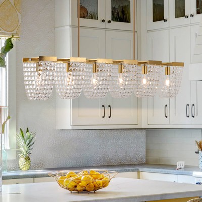 LLHZSY Modern 6-Light 48" Luxury Crystal Chandelier Large Linear Kitchen Island Pendant Light Fixture