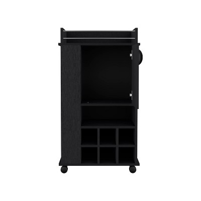 Vynxaria Bar Serving Carts, Black 6-Bottle Wine Rack with Casters