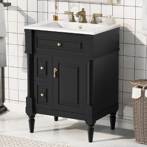 JANSNO 24" Freestanding Bathroom Vanity with Sink, Flip Drawer, Adjustable Shelf & Metal Handles - 1 of 4