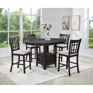 5-Piece Counter Height Dining Set with Oval Table and 4 Upholstered Chairs - 1 of 4