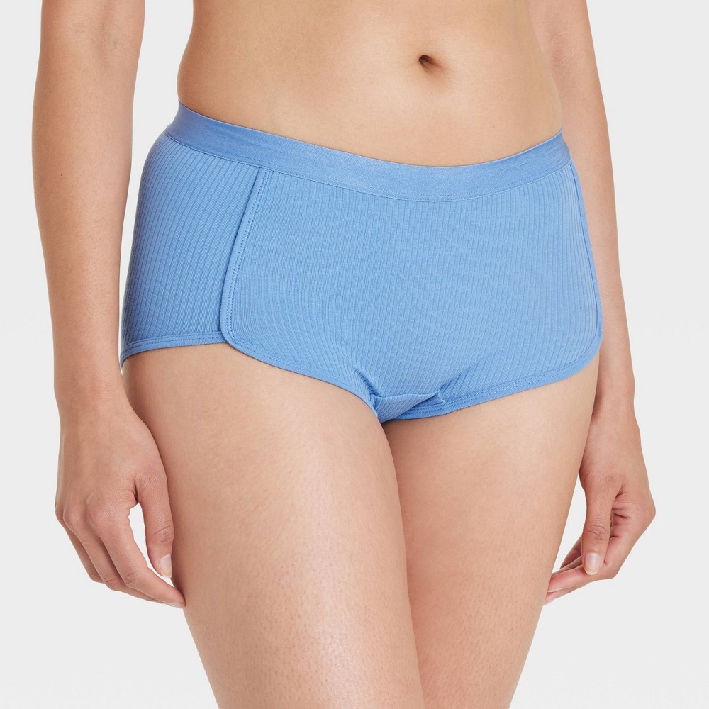 Women's Cotton Blend Ribbed Boy Shorts - Auden™ Blue Twilight XL