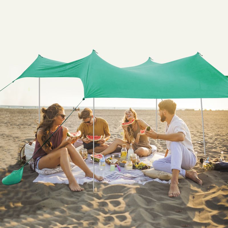 Costway Family Beach Tent Canopy w/4 Poles Sandbag Anchors 10'x9' UPF50+ Purple/Green/Blue, 5 of 11